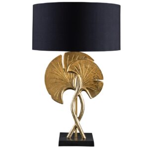 Tafellamp GINKGO 62 cm met gouden katoenen kap en zwarte kap - 41530