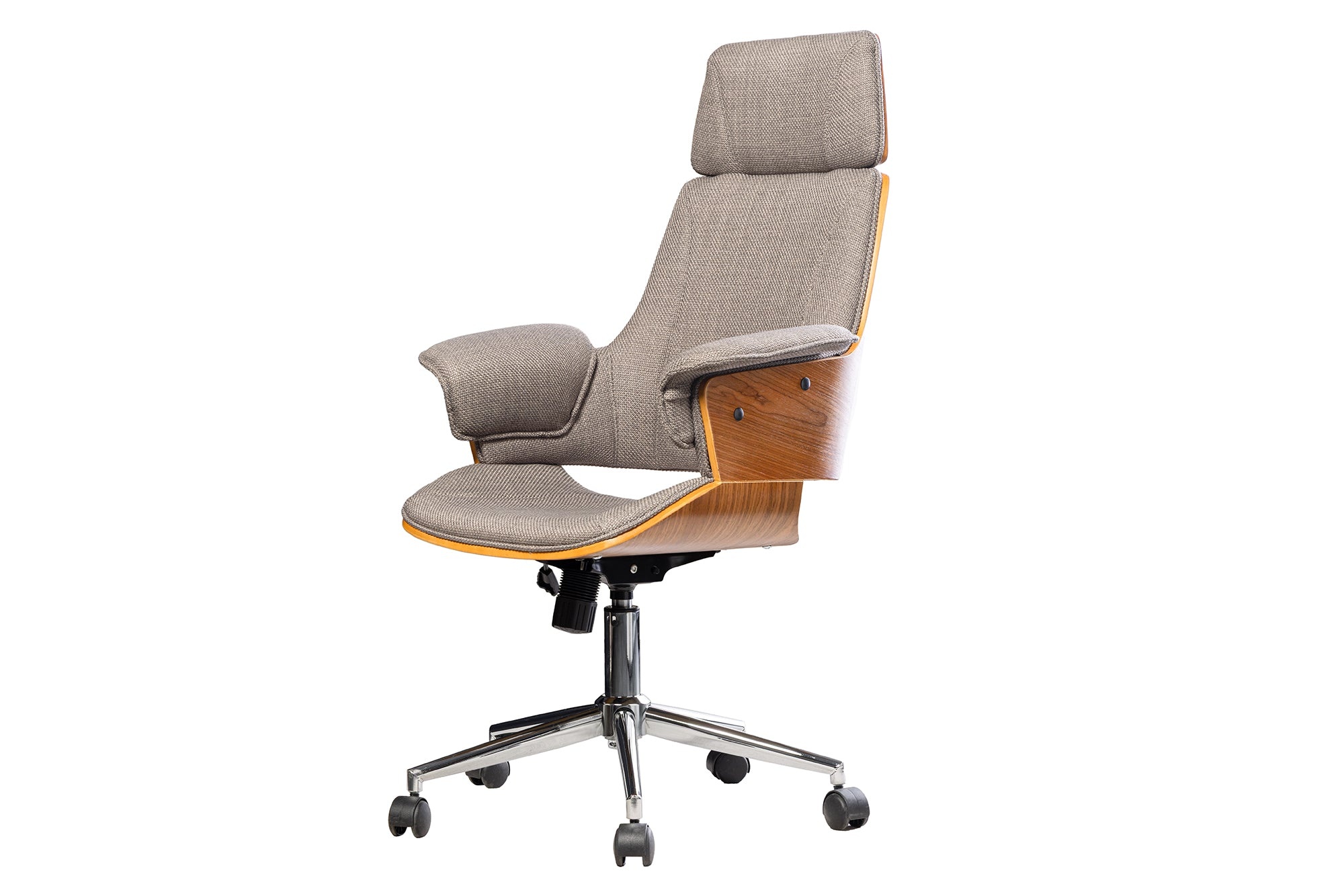Bureaustoel MANHATTAN 44-54 cm, draaibaar, met structuurstof, grijs en walnoothout - 46664