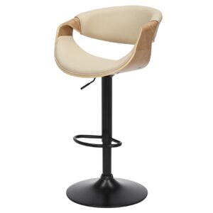 Barkruk ORGANIC 89-100 cm, draaibaar met armleuningen, kunstleer in crèmekleurig beige met eikenhoutlook - 47715
