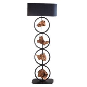 Vloerlamp ELEMENTS 150 cm, elementen van gerecycled acaciahout met zwarte katoenen kap - 40398
