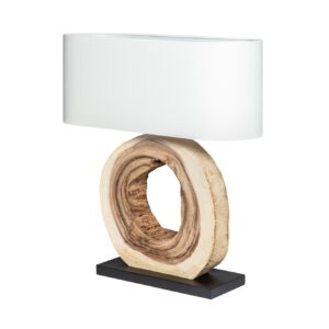 Tafellamp ORGANIC ARTWORK 55 cm, massief walnoothout, linnen kap, beige - 39627