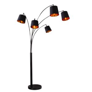 Vloerlamp LEVELS 202cm 5 linnen kappen zwart goud - 40036