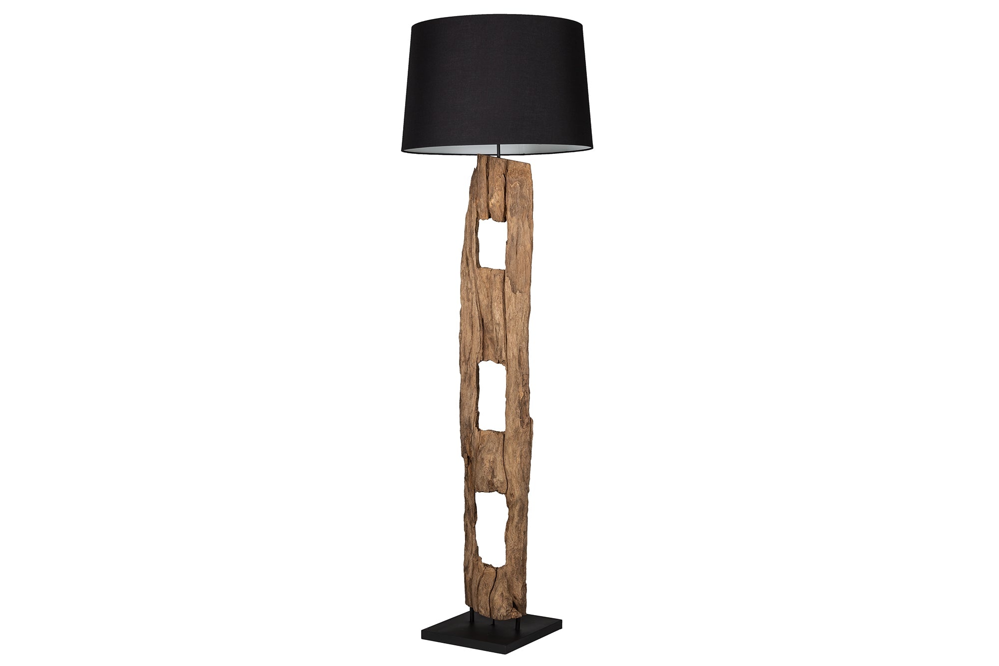 Vloerlamp BARRACUDA 177 cm van gerecycled acaciahout met zwarte katoenen kap - 41043