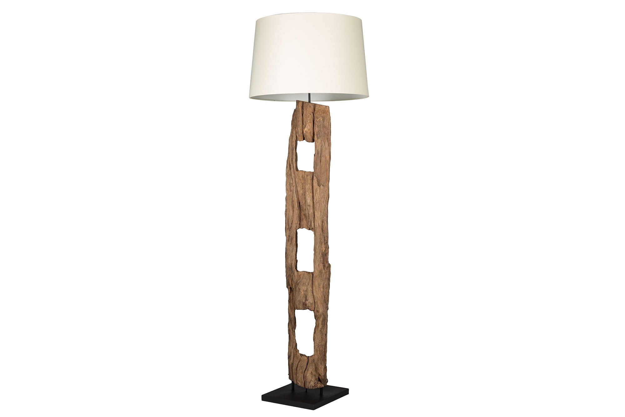 Vloerlamp BARRACUDA 177 cm van gerecycled acaciahout met beige katoenen kap - 41046