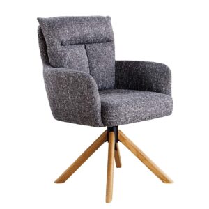 Draaistoel BIG GEORGE 360° met automatische terugkeerfunctie, getextureerde stof in grijs met eikenhouten frame - 47936