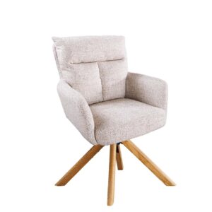Draaistoel BIG GEORGE 360° met automatische terugkeerfunctie, gestructureerde stof in champagnegrijs met eikenhouten frame - 47937