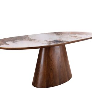 UNIEKE eettafel 160-200 cm, uitschuifbaar, met keramisch blad in walnoothoutlook en natuursteenlook. - 47676