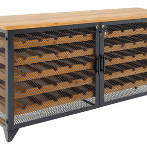 Wijnkast BODEGA 130 cm voor 55 flessen, naturel vurenhout met zwart metalen frame - 44750