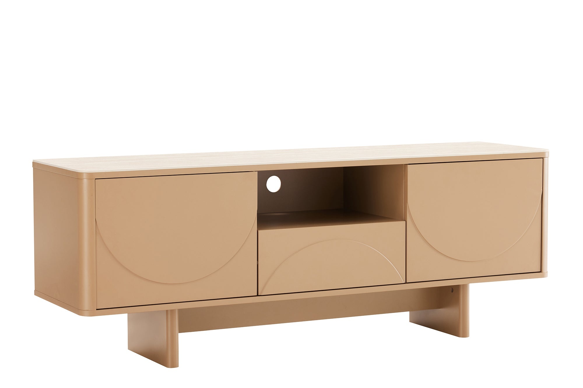 TV-meubel SAVOY 150cm 3D naturel met travertijnmarmeren keramisch blad - 47797
