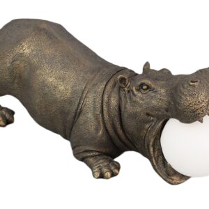 Tafellamp HIPPO 45 cm nijlpaardsculptuur met zwarte lampenkap - 48053