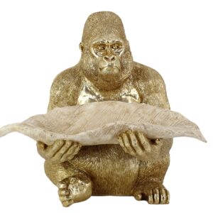Sculptuur GORILLA 40cm bladkom goudbeige - 48063