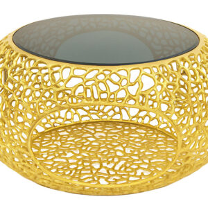 Salontafel SPIN 75 cm, gehard zwart glazen onderstel, goudkleurig - 46985