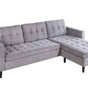 Hoekbank STOCKHOLM 220 cm 3-zits met pocketvering en koordbekleding, grijs - 46775