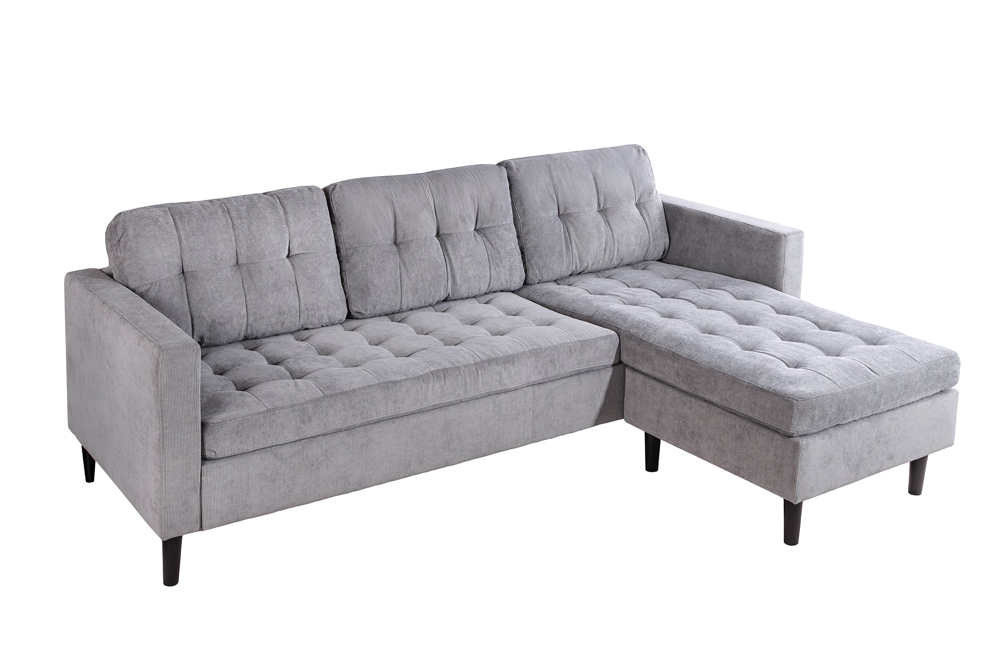 Hoekbank STOCKHOLM 220 cm 3-zits met pocketvering en koordbekleding, grijs - 46775