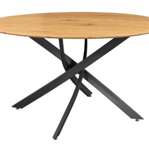 Eettafel HELIX 120 cm rond, natuurlijke eikenhoutlook met zwart metalen frame - 47067