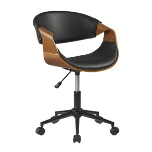 Bureaustoel ORGANIC draaibaar kunstleer zwart met walnoothouten look - 47722