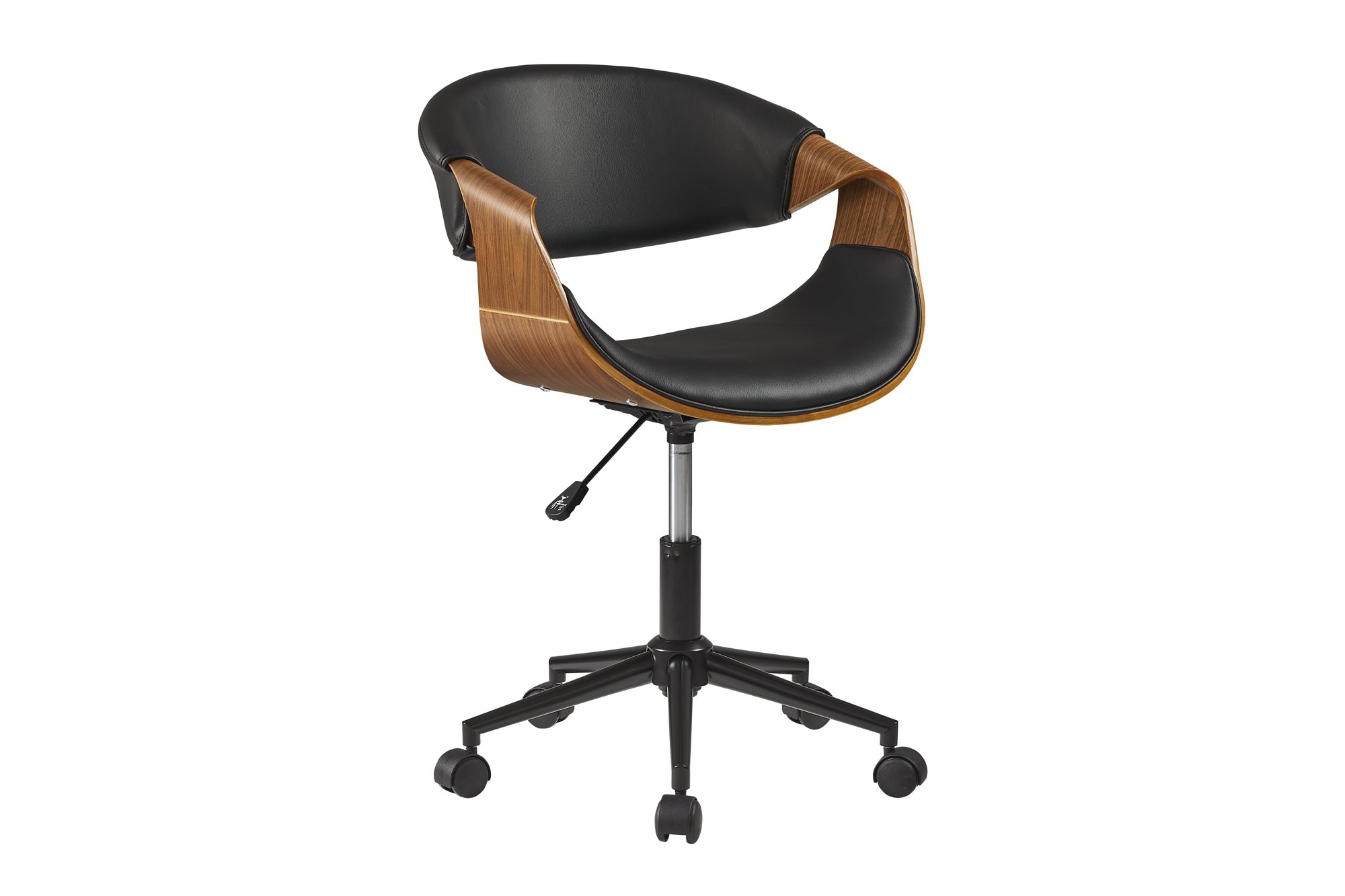Bureaustoel ORGANIC draaibaar kunstleer zwart met walnoothouten look - 47722