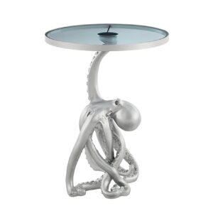 Bijzettafel WILDLIFE OCTOPUS 55 cm zilverkleurig verlicht glazen blad met LED-strips - 44566