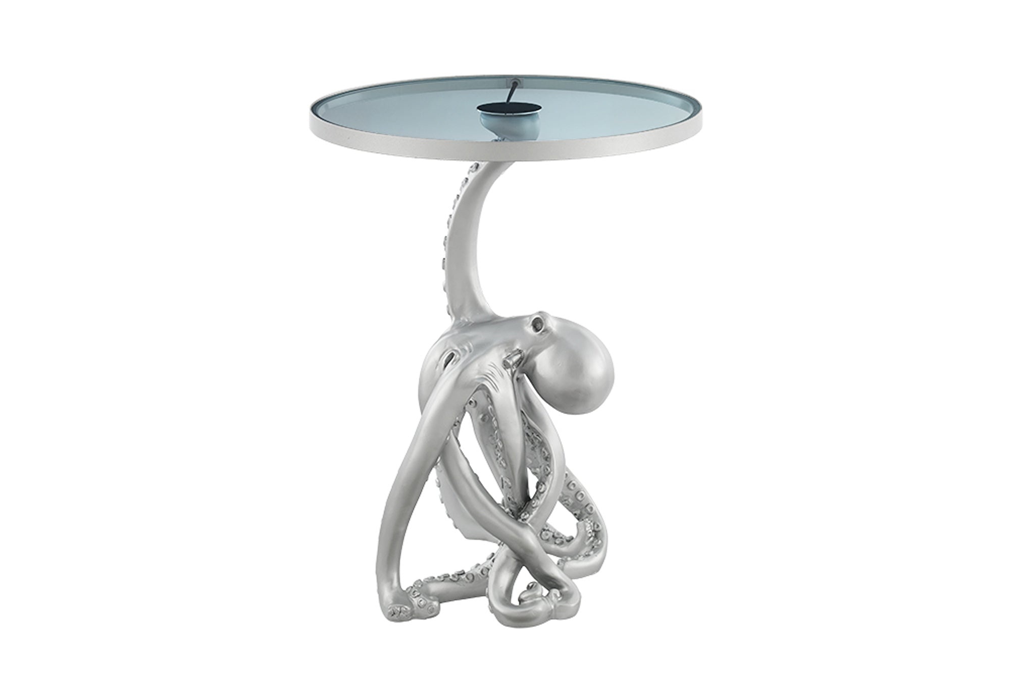 Bijzettafel WILDLIFE OCTOPUS 55 cm zilverkleurig verlicht glazen blad met LED-strips - 44566