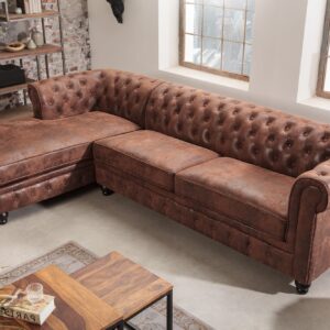 Design hoekbank CHESTERFIELD 270cm Antiek Bruin Microvezel Lente Ottomaanse Links Vintage - 40611