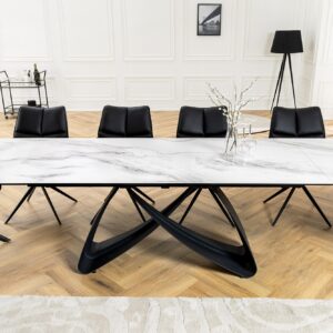 Uitschuifbare eettafel INFINITY 180-260cm wit keramiek marmer zwart metaal - 45180