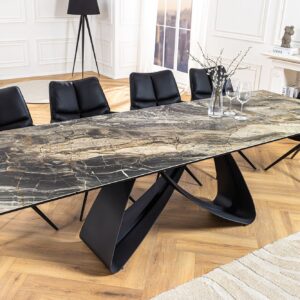 Uitschuifbare eettafel INFINITY 180-260cm taupe keramiek marmer zwart metaal - 45181