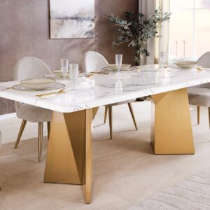 Design eettafel EXTRAVAGANCIA 200cm wit marmer metaal geborsteld champagne goud - 45929