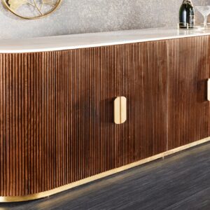 Design dressoir GATSBY 170 cm bruin goud mangohout wit marmeren blad - 43617