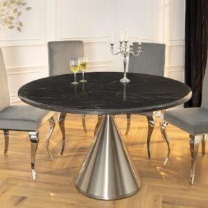 Ronde eettafel ELEGANCIA 130cm zwart marmer chroomstaal met onderstel - 45899
