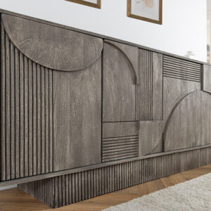 Design Dressoir ART DECO 170cm grijs gerookt mangohout massief 3D front - 45480