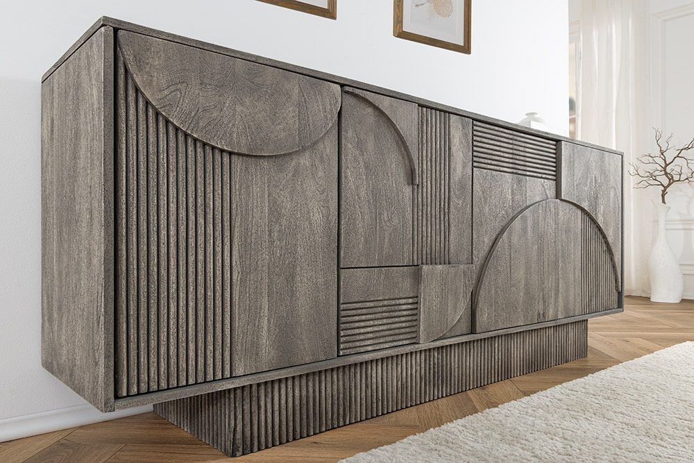 Design Dressoir ART DECO 170cm grijs gerookt mangohout massief 3D front - 45480