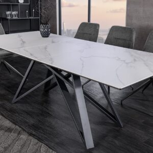 Uitschuifbare eettafel ATLAS 160-200cm wit marmer design keramiek zwart metaal - 46497