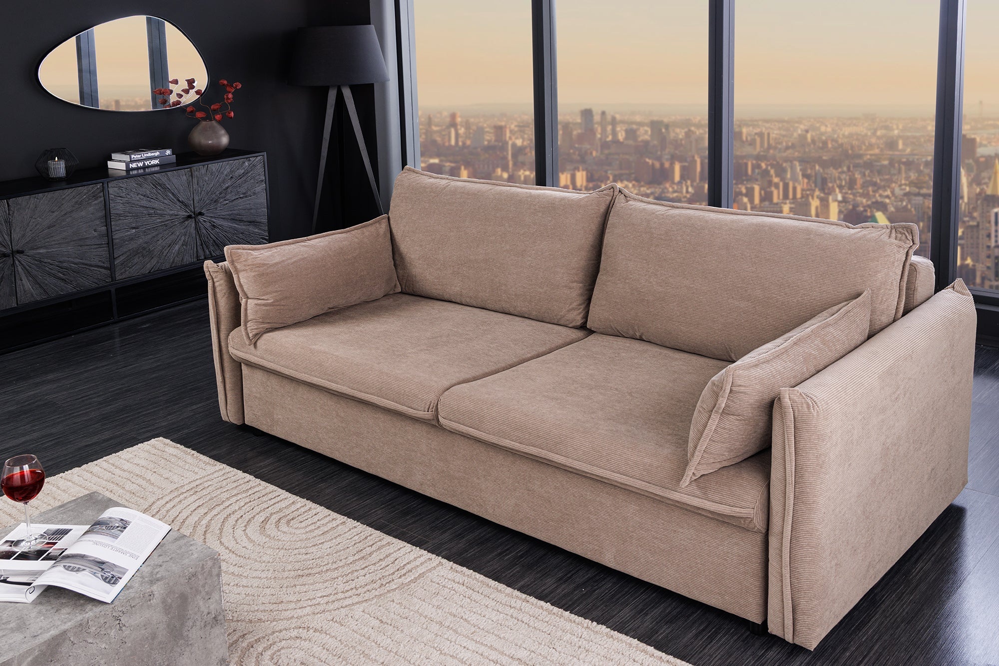 Design slaapbank APARTMENT 215cm taupe corduroy 3-zits bank - 44502