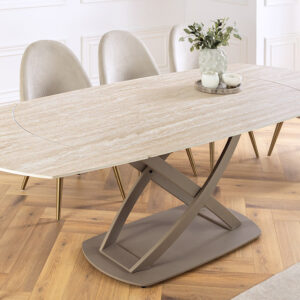 Uitschuifbare eettafel INCEPTION 130-190cm ovaal travertijn keramiek champagne greige - 46426