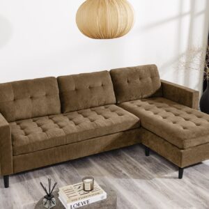 Retro hoekbank STOCKHOLM 220cm bruin corduroy Spring Core 3-zits - 44153