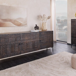 Massief dressoir TRIBAL 180cm antiek bruin mangohout 3D front veel opbergruimte - 45995