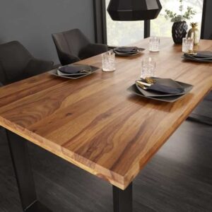 Massief houten eettafel IRON CRAFT 160cm bruin zwart Sheesham stone afwerking Industrieel - 39868