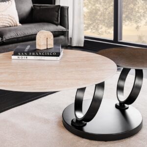 Design salontafel DANCING RINGS roest ronde draaibare travertijn keramiek brons frame - 46316