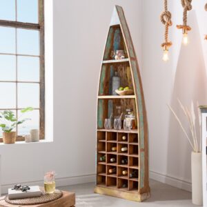Stevige Boot Plank JAKARTA 190cm Kleurrijk Mango Hout Gemaakt van Gerecycleerde Vissersboten Wijnrek - 36358