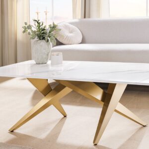 Moderne salontafel ART LIVING 130cm wit marmer keramiek champagne goud geborsteld - 46204