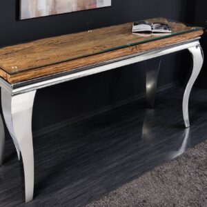 Design Console Tafel MODERN BAROK 140cm Naturel Chroom Teak Exclusief glazen blad- 44364