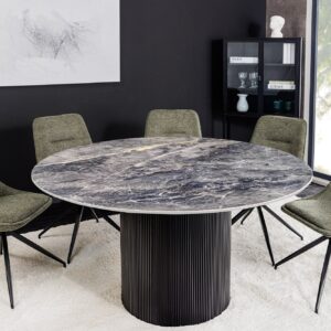 Ronde eettafel UNIQUE 120cm zwart keramiek met onderstel - 46382
