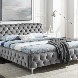 Designbed MODERN BAROK 160x200cm grijs fluweel Chesterfield tweepersoonsbed - 46161
