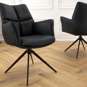 Bureaustoel PAPILLON zwart echt leer zwart metalen frame met armleuning - 45184