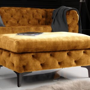 Chesterfield kruk MODERN BAROK 90cm mosterdgeel fluweel Ottomaanse voetenbank - 44395
