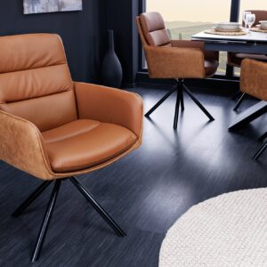Draaibare designstoel BIG GEORGE cognac echt lederen microvezel met armleuning retro - 43637