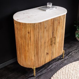Dressoir TRES CHIC 70cm mangohout naturel met wit marmeren blad en gouden handgrepen - 45754