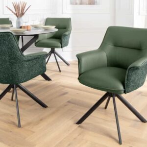 Draaistoel LE GRAND Groen Echt Leer Getextureerde Stof Zwart Metalen Frame - 46991