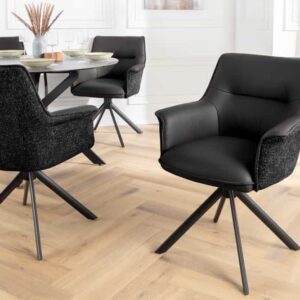 Bureaustoel LE GRAND zwart echt leer, getextureerde stof, metalen frame met armleuning - 46988