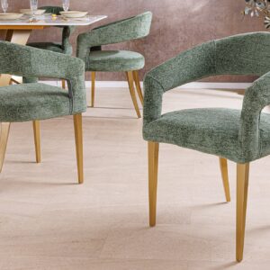 Scandinavische stoel BOUTIQUE groen getextureerde stof geborsteld champagne goud metaal - 45924